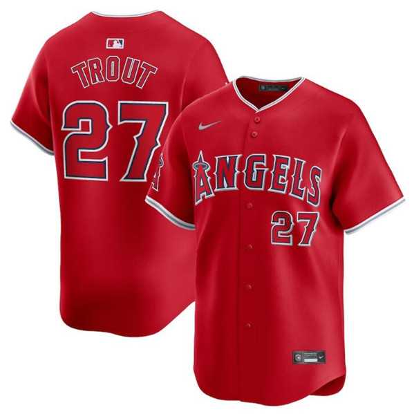 Mens Los Angeles Angels #27 Mike Trout Red Alternate Limited Baseball Stitched Jersey Dzhi->los angeles angels->MLB Jersey